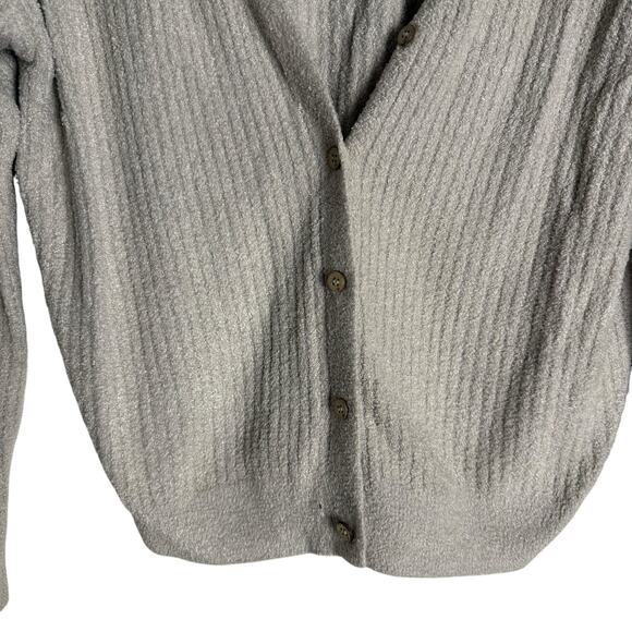 Barefoot Dreams CozyChic Lite V-Neck Light Gray Button Front Cardigan Sweater S - Picture 4 of 6